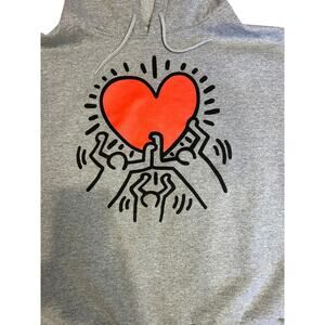 KEITH HARING Dancing Heart Black Pullover Hoodie Cropped for Men or Women XXL